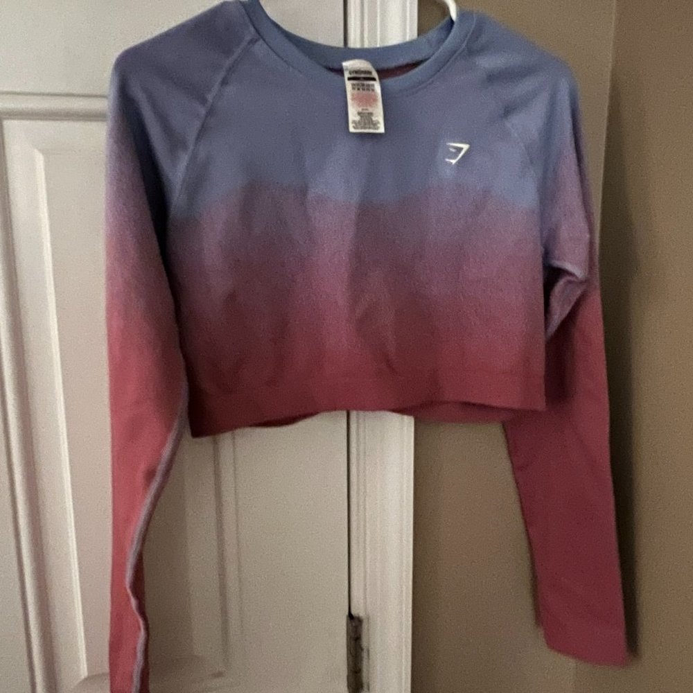 Gym Shark Pink/Blue Long Sleeve crop top (XL)